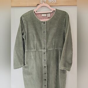 Vintage L.L. Bean Green Wide Wale Corduroy Button Front Maxi Dress - 6 Petite
